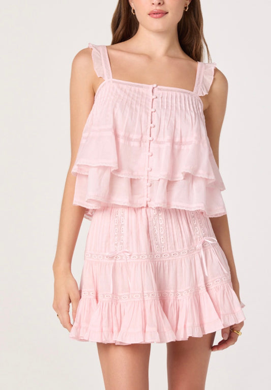 ASTR Delia Top & Skirt Set in Pink