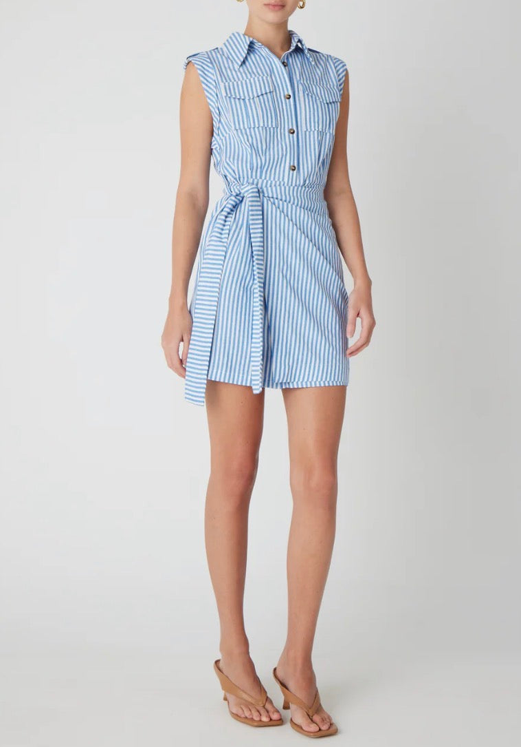 JS71 Kenlie Dress With Side Tie Wrap in Blue Stripe