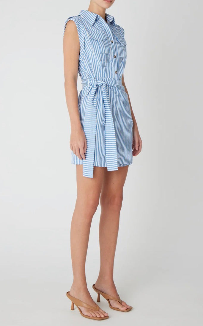 JS71 Kenlie Dress With Side Tie Wrap in Blue Stripe