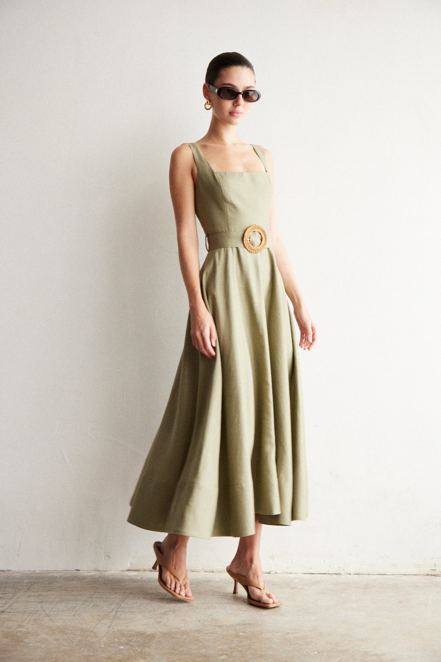 JS71 Eloise Linen Blend Dress in Sage Green