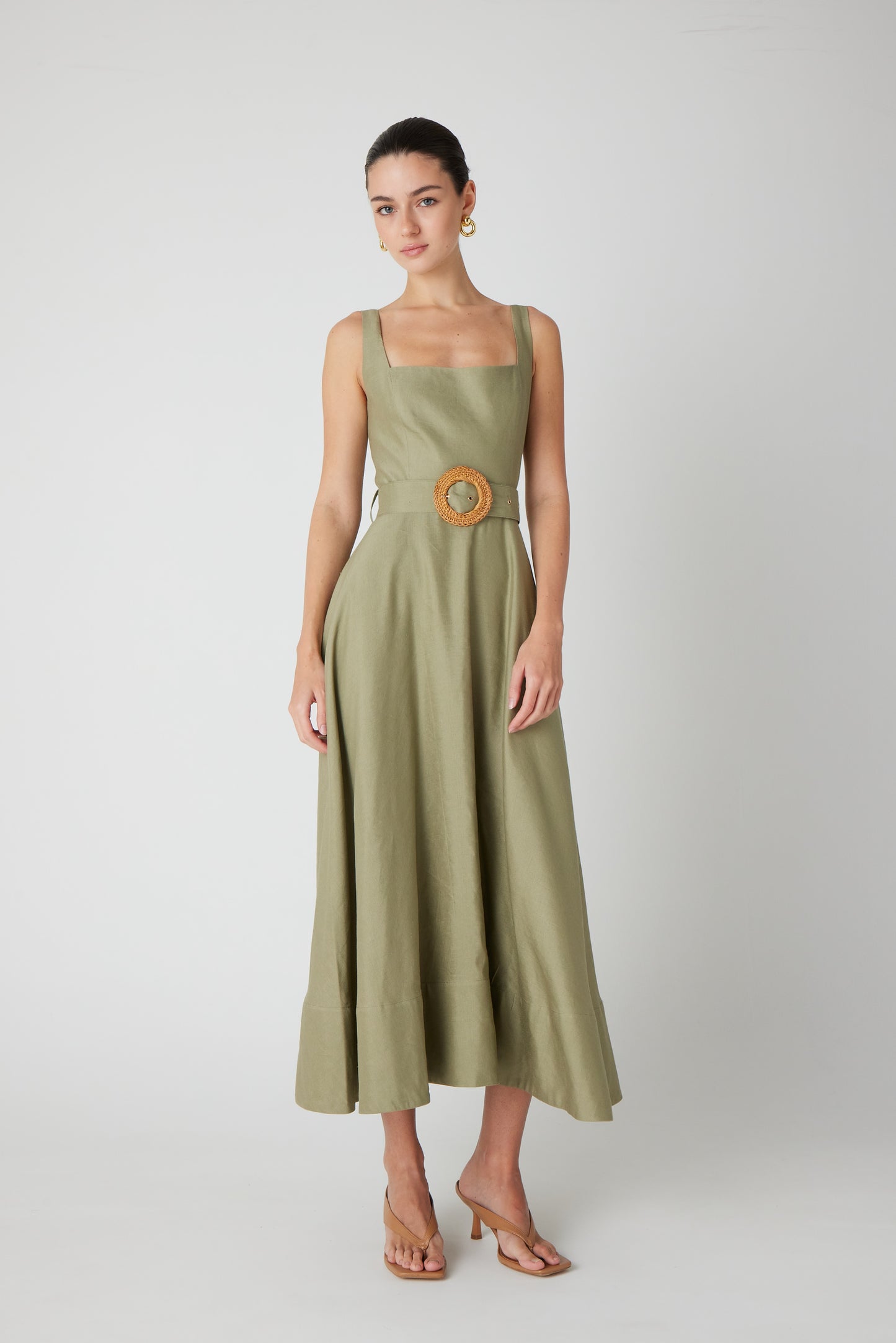 JS71 Eloise Linen Blend Dress in Sage Green