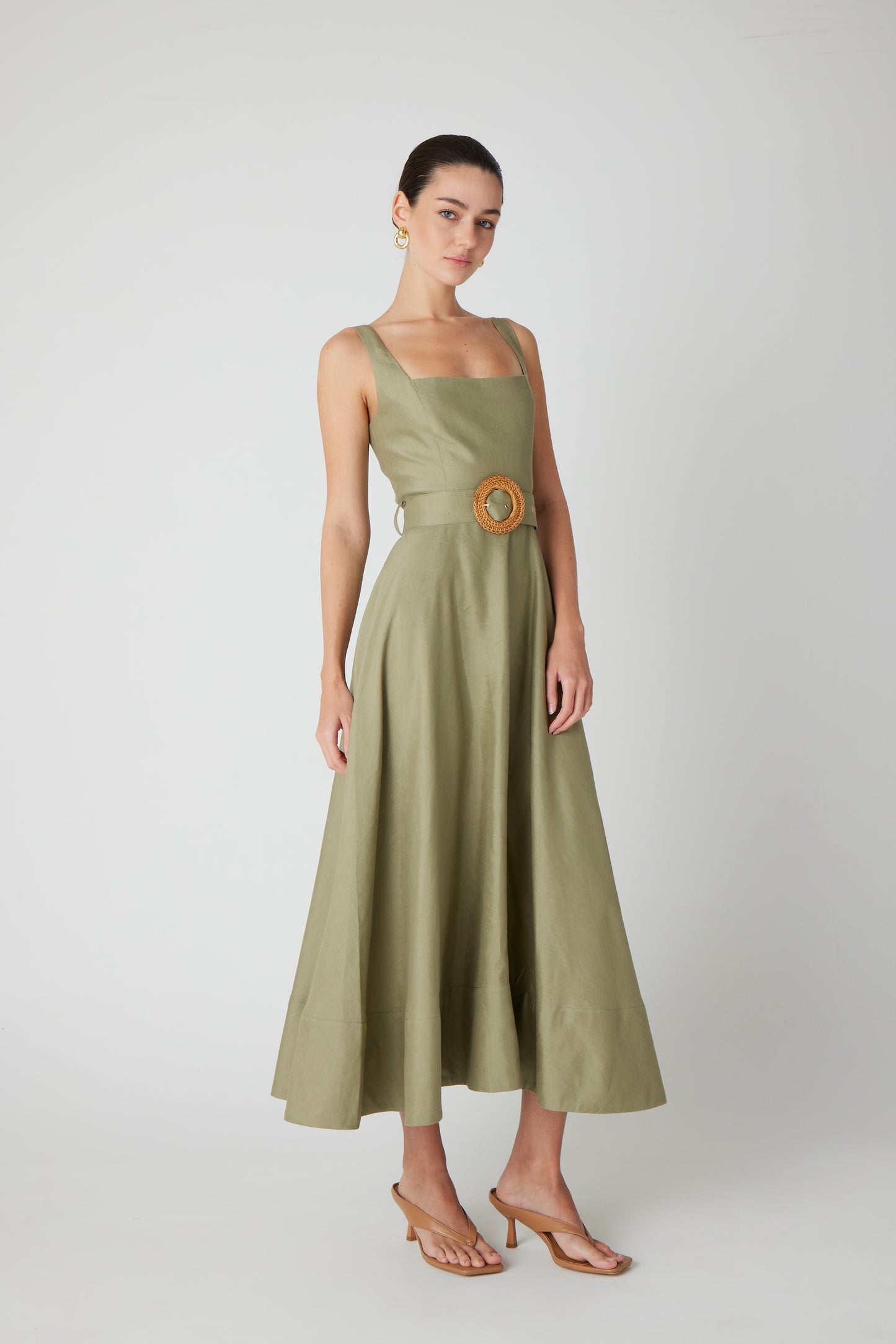 JS71 Eloise Linen Blend Dress in Sage Green