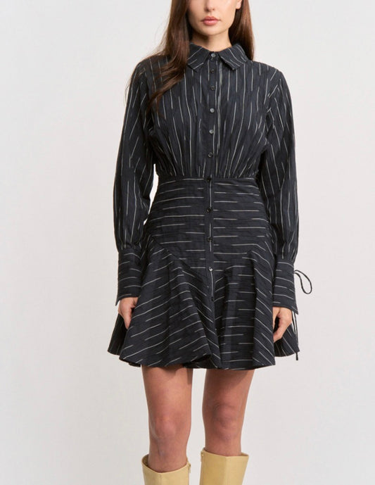 En Saison Tricia Mini Shirt Dress in Black Ivory