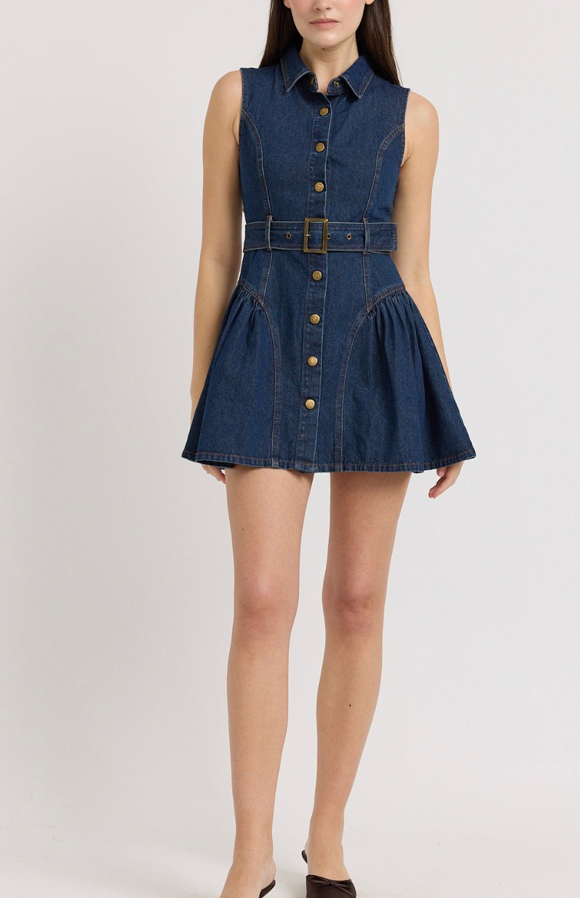 En Saison Paige Mini Belt Dress in Indigo