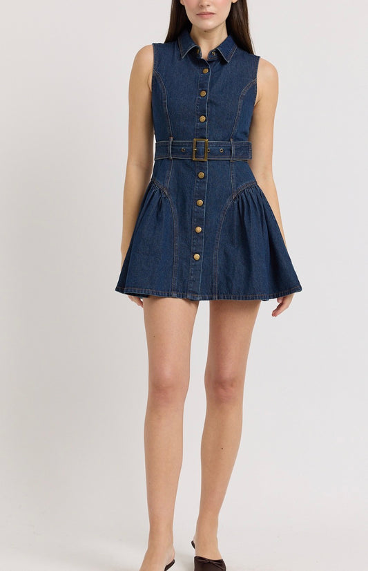 En Saison Paige Mini Belt Dress in Indigo