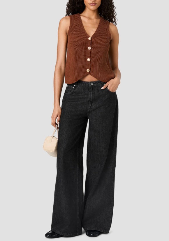 French Connection Mozart Vneck Rib Vest in Chestnut Brown