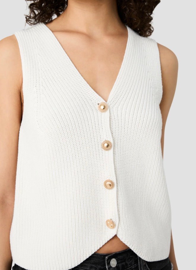 French Connection Mozart Vneck Rib Vest in Porcelain Cream