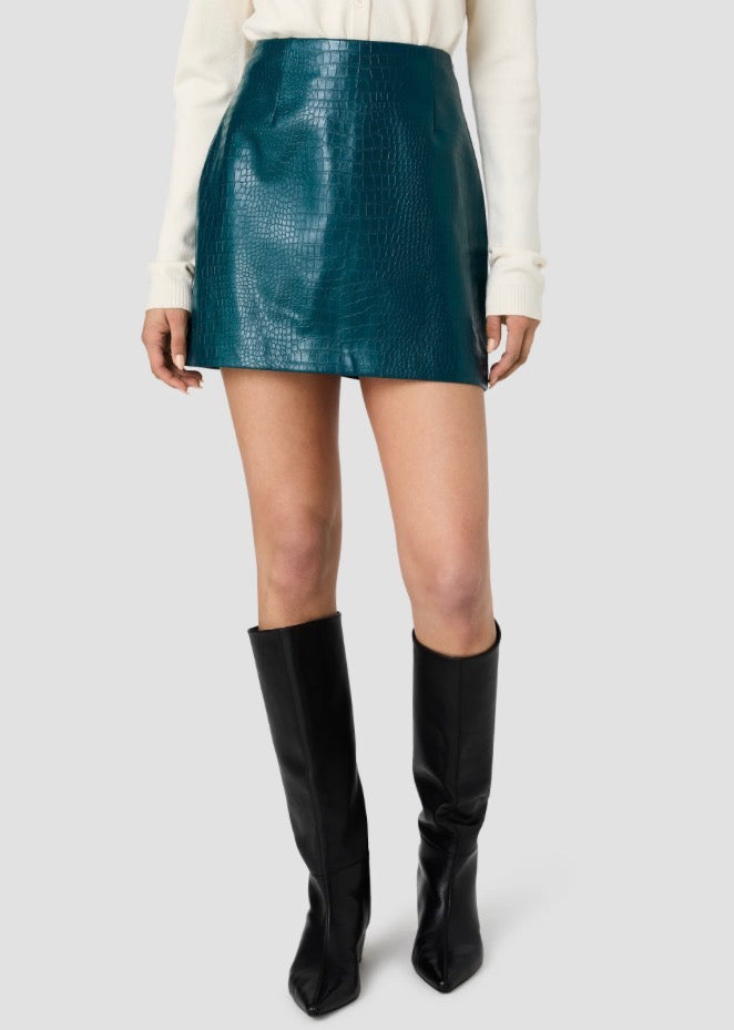 French Connection Faux Croc Leather Mini Skirt in Deep Teal