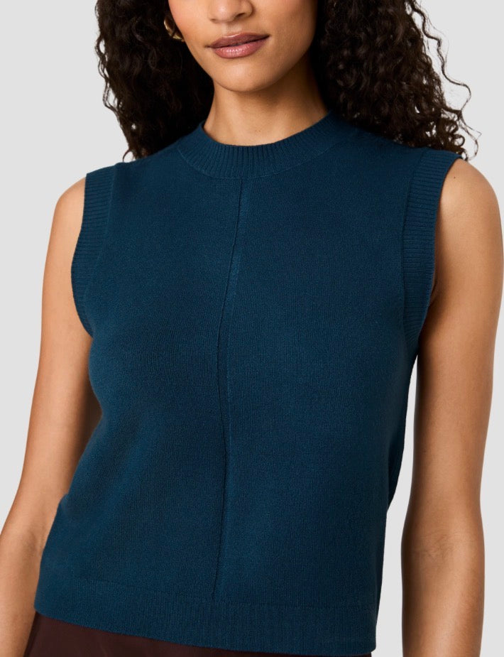 French Connection Babysoft Vertical Crewneck Sleeveless Top in Deep Teal
