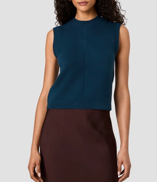 French Connection Babysoft Vertical Crewneck Sleeveless Top in Deep Teal