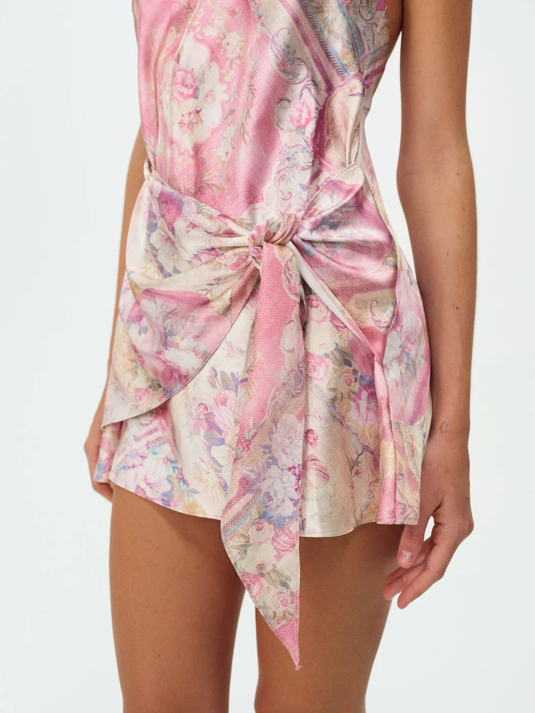 For Love & Lemons Lani Halter Mini Dress in Pink