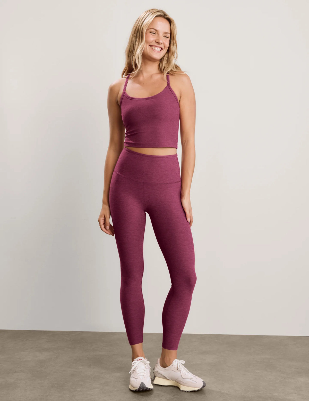 Beyond Yoga Spacedye Slim Racerback Cropped Tank in Pomegranate Heather