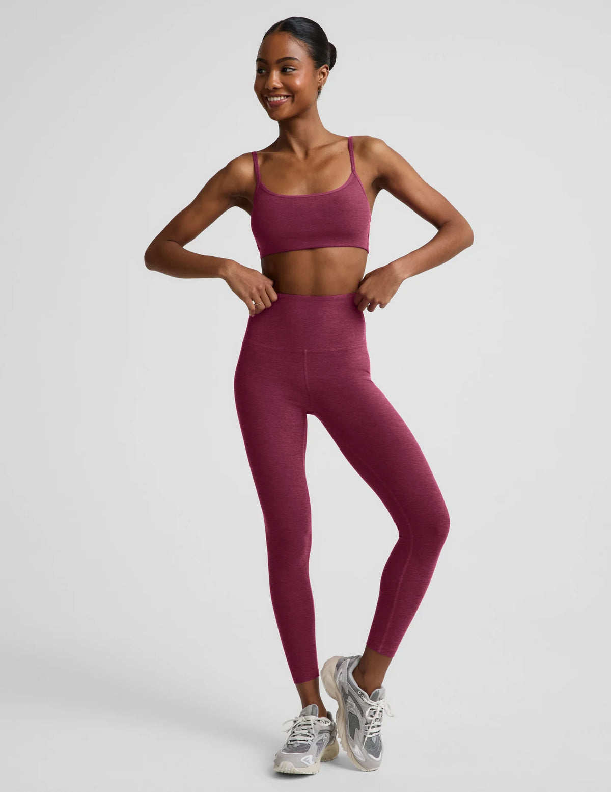 Beyond Yoga Spacedye Caught In The Midi High Waisted Legging in Pomegranate Heather