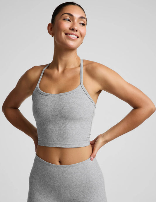 Beyond Yoga Spacedye Slim Racerback Cropped Tank in Silver Mist
