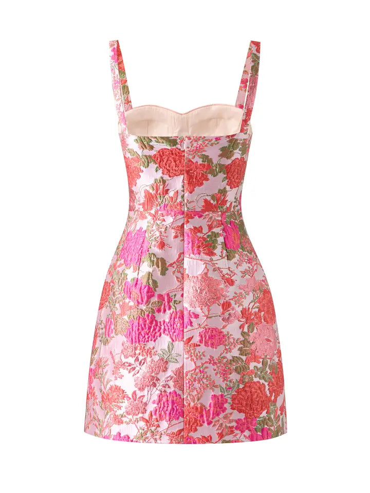 Tullie Floral Jacquard Dress in Pink
