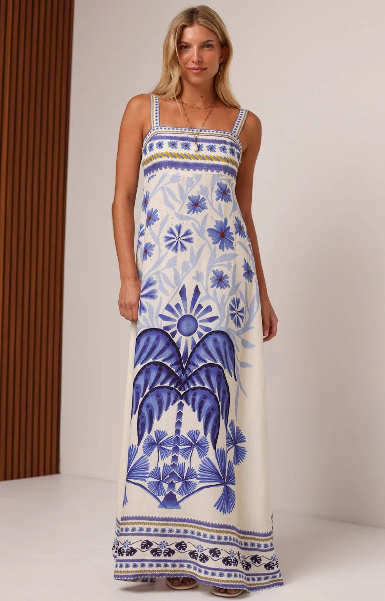 Shore Delphine Ankle Maxi Dress in Blue Mirage